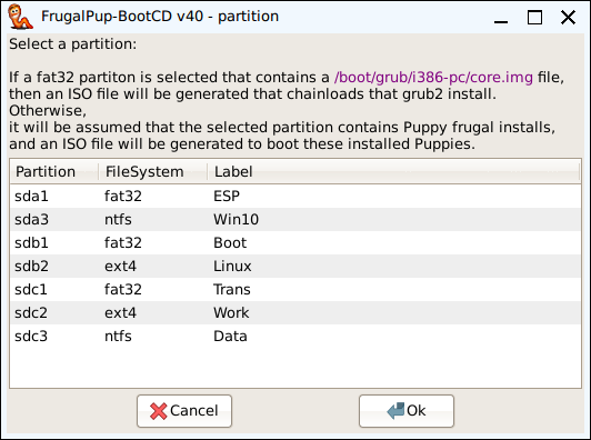 FrugalPup partition screen